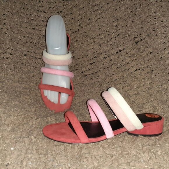 REBECCA MINKOFF-Kade-Red Ombre Tubular Strap Suede Slides-Sz 5.5-NWOB - Picture 1 of 7